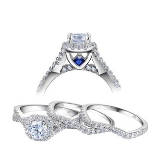 Sterling Silver Engagement Wedding Ring Set